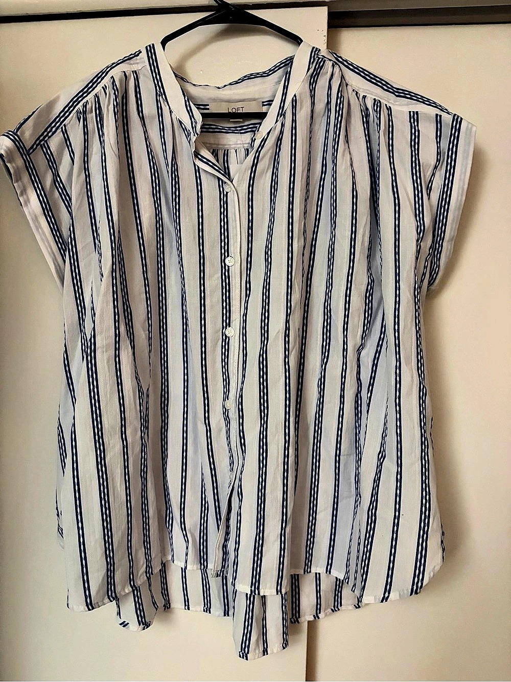 LOFT Striped Button-Down Top in Blue & White XL NWT